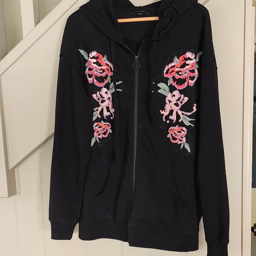 Sanctuary Hooded Cardigan Jacket, Embroidered, Medium (generous fit)